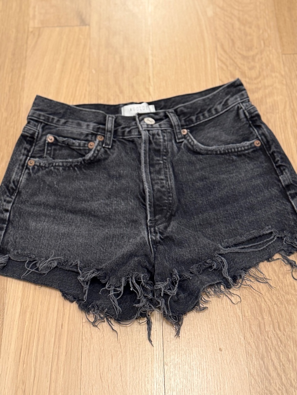 AGOLDE Parker black denim cutoff jean shorts size 23